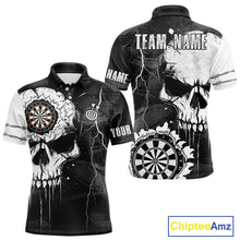 Load image into Gallery viewer, Custom Black And White Grunge Skull Dart Shirts For Men | Team Darts Jerseys - Polo &amp; Quarter Zip TDM3955