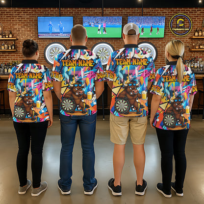 Funny Bull Colorful Graffiti Darts Shirt For Men Custom Darts Team Jersey Polo & 1/4 Zip TDM6465