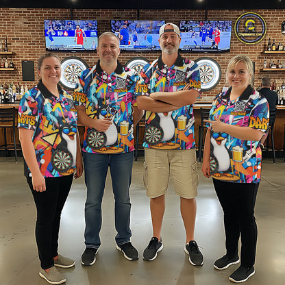 Funny Penguin Colorful Graffiti Darts Shirt For Men Custom Darts Team Jersey Polo & 1/4 Zip TDM6466