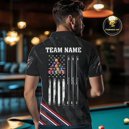Personalized American Flag Billiard Shirt For Men Custom Grunge Vintage Patriotic Pool Team Jersey TDM4499