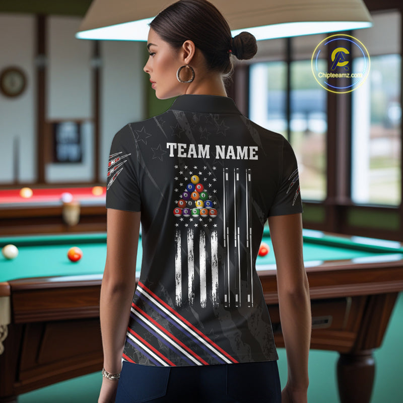 Personalized American Flag Billiard Shirt For Women Custom Grunge Vintage Patriotic Pool Team Jersey TDM4499