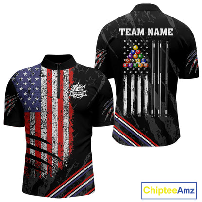 Personalized American Flag Billiard Shirt For Men Custom Grunge Vintage Patriotic Pool Team Jersey TDM4499