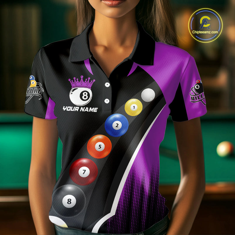 Personalized Purple Black Billiard Shirt For Women Custom Funny Pool Balls Team Jersey Polo & 1/4 Zip TDM4498