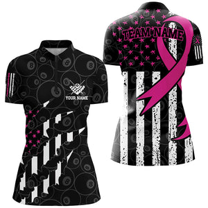 Pink Ribbon American Flag Custom Patriotic Billiard Jerseys For Women, Breast Cancer Billiard Shirts TDM2425