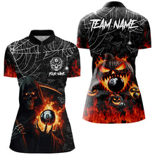 Load image into Gallery viewer, Death Skeleton With Pumpkin Fire Custom Billiard Shirts For Women, Halloween Flame Billiard Shirts TDM2427