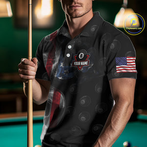 Personalized Vintage Smoke US Flag Billiard Shirts For Men, 8 Ball Pool Patriotic Billiard Jerseys TDM4731