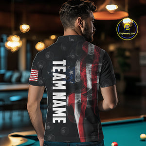 Personalized Vintage Smoke US Flag Billiard Shirts For Men, 8 Ball Pool Patriotic Billiard Jerseys TDM4731