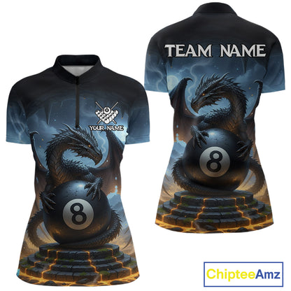 Custom Dragon Billiard Shirt For Women, 8 Ball Pool Jersey Billiard Team Shirt Polo & Quarter Zip TDM4736