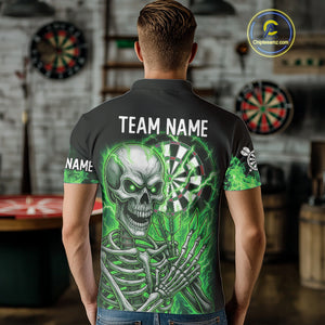 Green Flaming Lightning Skeleton Darts Shirt For Men Custom Skull Dart Jersey Team Polo & 1/4 Zip TDM4740