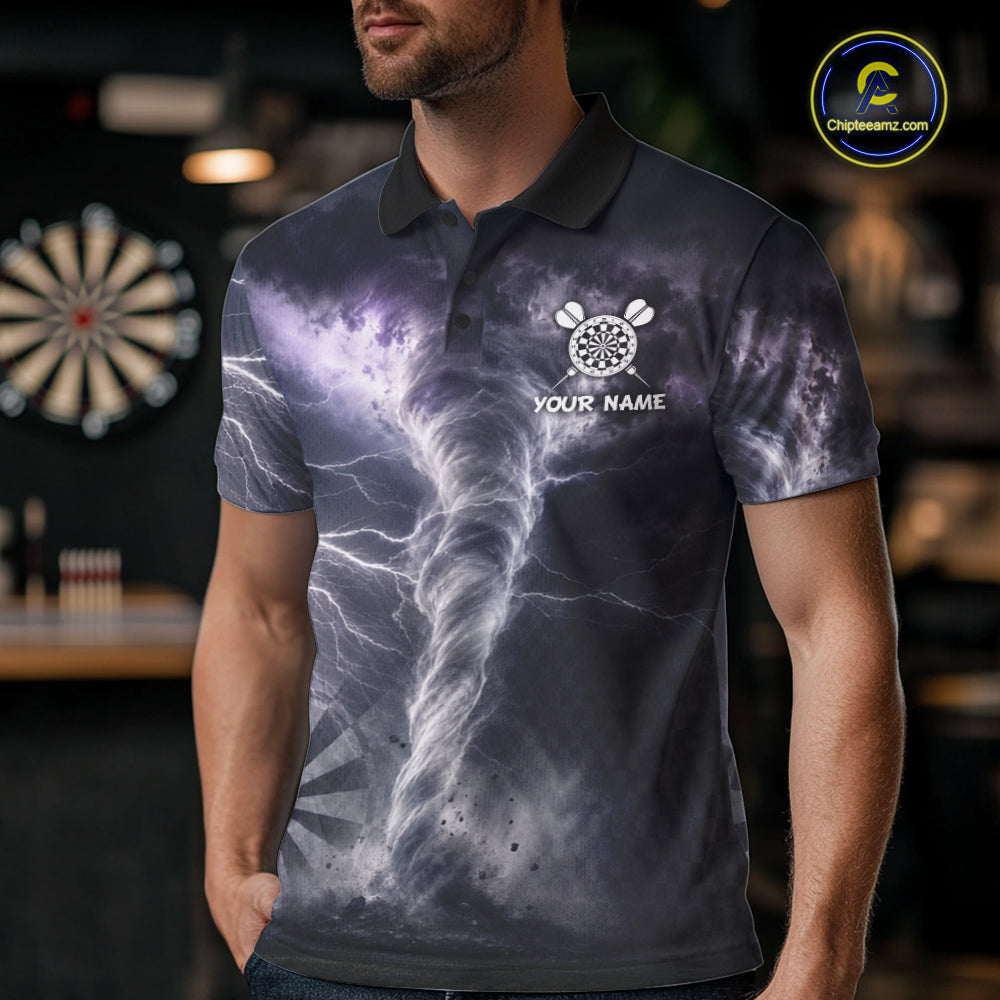 Personalized Thunder Lightning Tornado Darts Shirts For Men Custom Darts Team Jersey Polo, 1/4 Zip TDM7442
