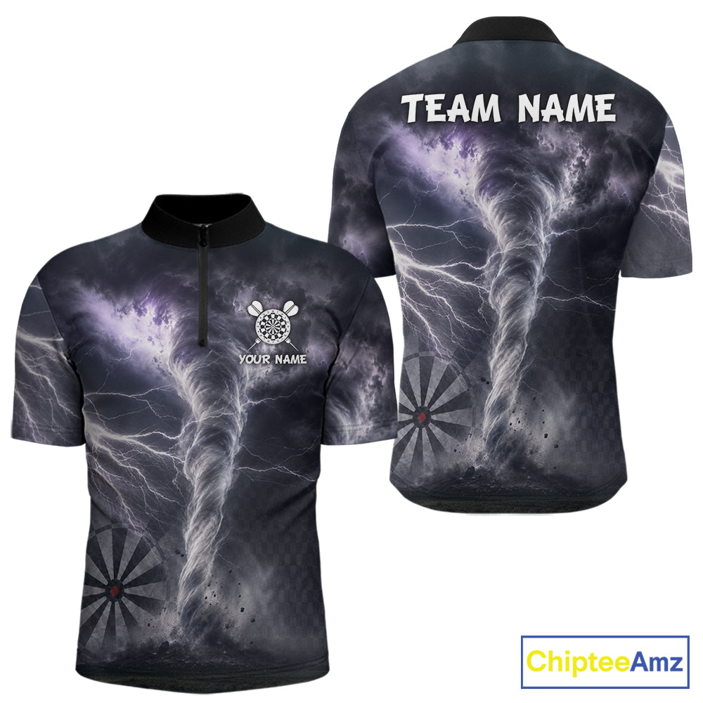 Personalized Thunder Lightning Tornado Darts Shirts For Men Custom Darts Team Jersey Polo, 1/4 Zip TDM7442