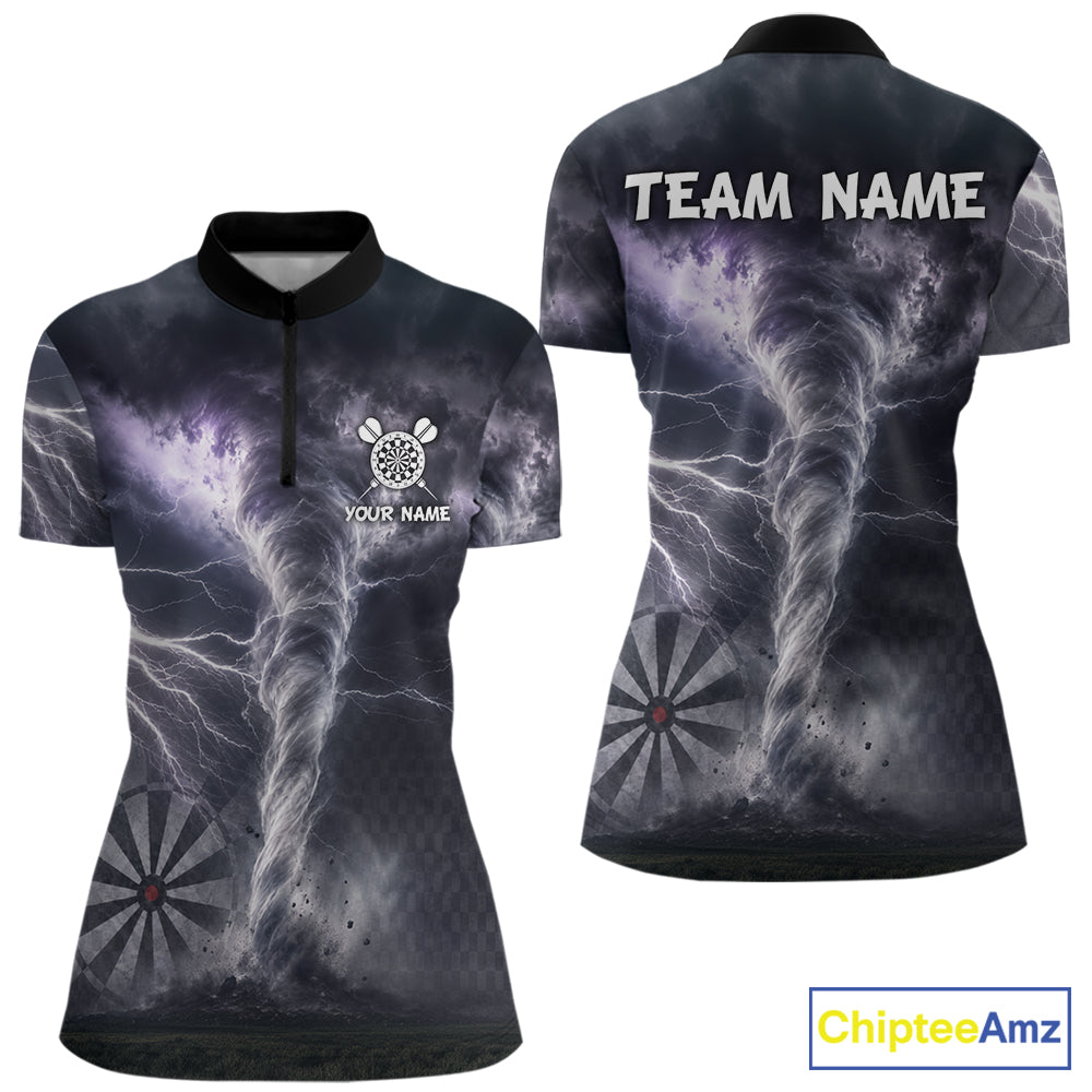 Personalized Thunder Lightning Tornado Darts Shirts For Women Custom Darts Team Jersey Polo, 1/4 Zip TDM7442