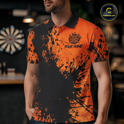 Black And Orange Grunge Men's Darts Shirts Custom Darts League Team Jersey Polo & Quarter Zip TDM7752