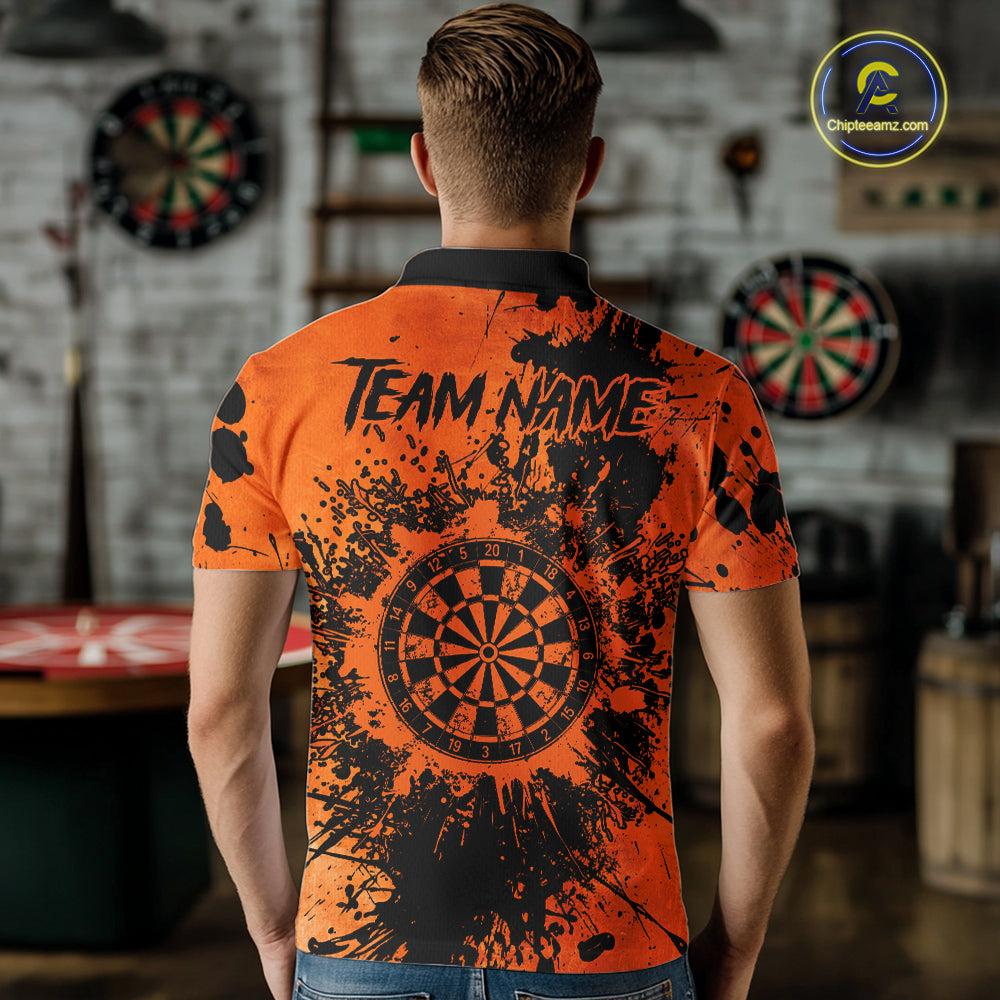 Black And Orange Grunge Men's Darts Shirts Custom Darts League Team Jersey Polo & Quarter Zip TDM7752