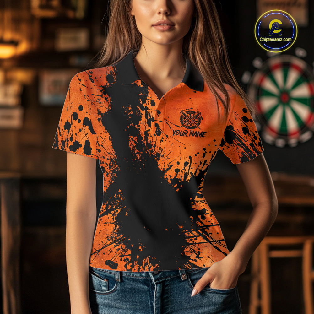 Black And Orange Grunge Women's Darts Shirts Custom Darts League Team Jersey Polo & Quarter Zip TDM7752