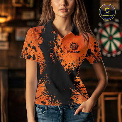 Black And Orange Grunge Women's Darts Shirts Custom Darts League Team Jersey Polo & Quarter Zip TDM7752