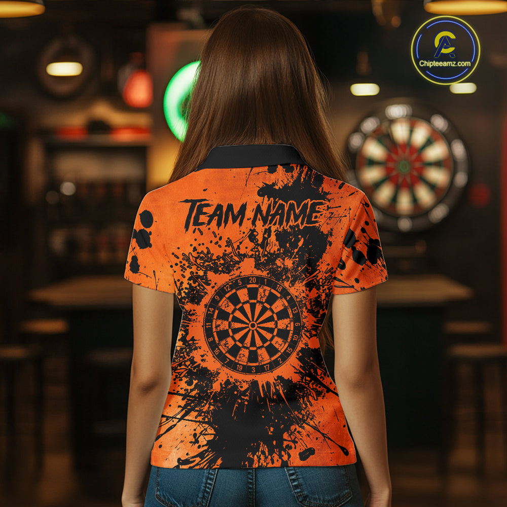 Black And Orange Grunge Women's Darts Shirts Custom Darts League Team Jersey Polo & Quarter Zip TDM7752