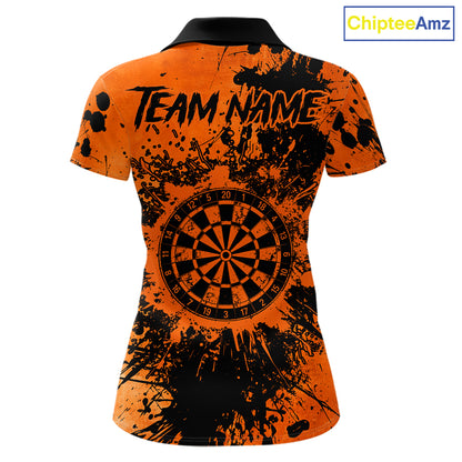 Black And Orange Grunge Women's Darts Shirts Custom Darts League Team Jersey Polo & Quarter Zip TDM7752