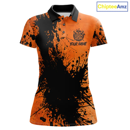 Black And Orange Grunge Women's Darts Shirts Custom Darts League Team Jersey Polo & Quarter Zip TDM7752