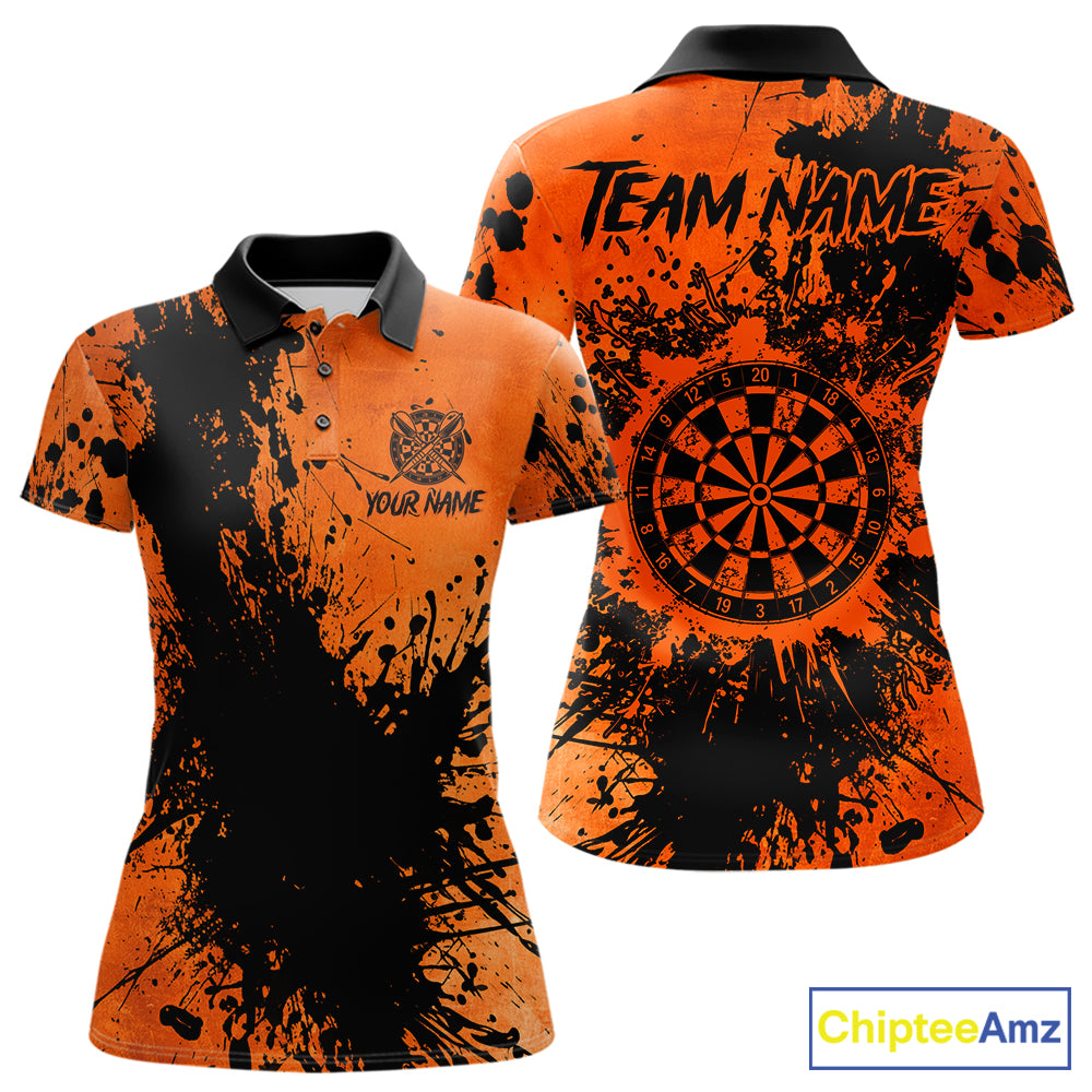 Black And Orange Grunge Women's Darts Shirts Custom Darts League Team Jersey Polo & Quarter Zip TDM7752