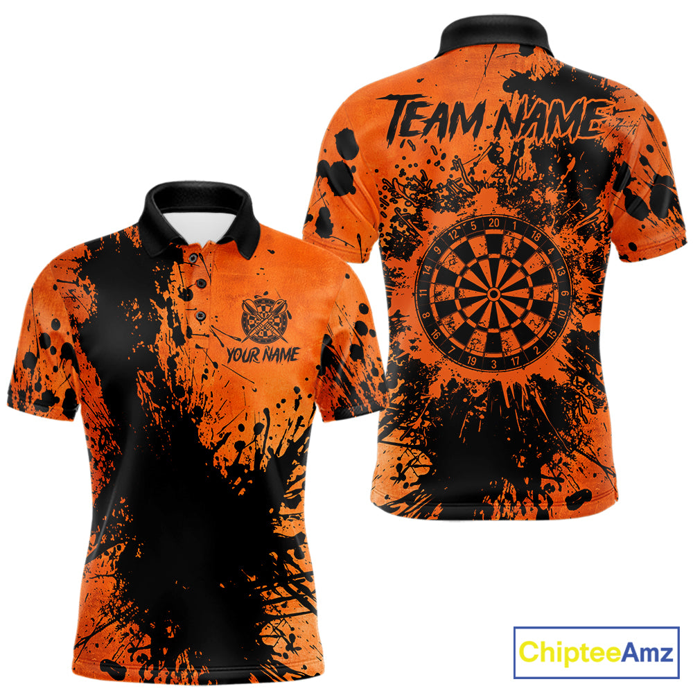 Black And Orange Grunge Men's Darts Shirts Custom Darts League Team Jersey Polo & Quarter Zip TDM7752