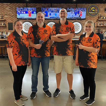 Black And Orange Grunge Men's Darts Shirts Custom Darts League Team Jersey Polo & Quarter Zip TDM7752