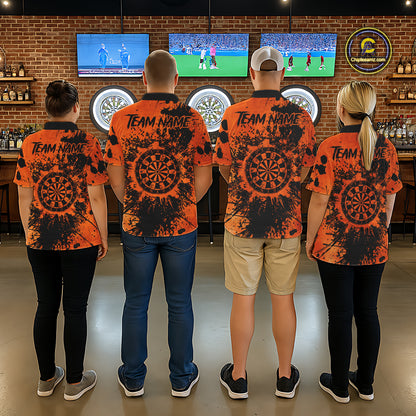Black And Orange Grunge Men's Darts Shirts Custom Darts League Team Jersey Polo & Quarter Zip TDM7752