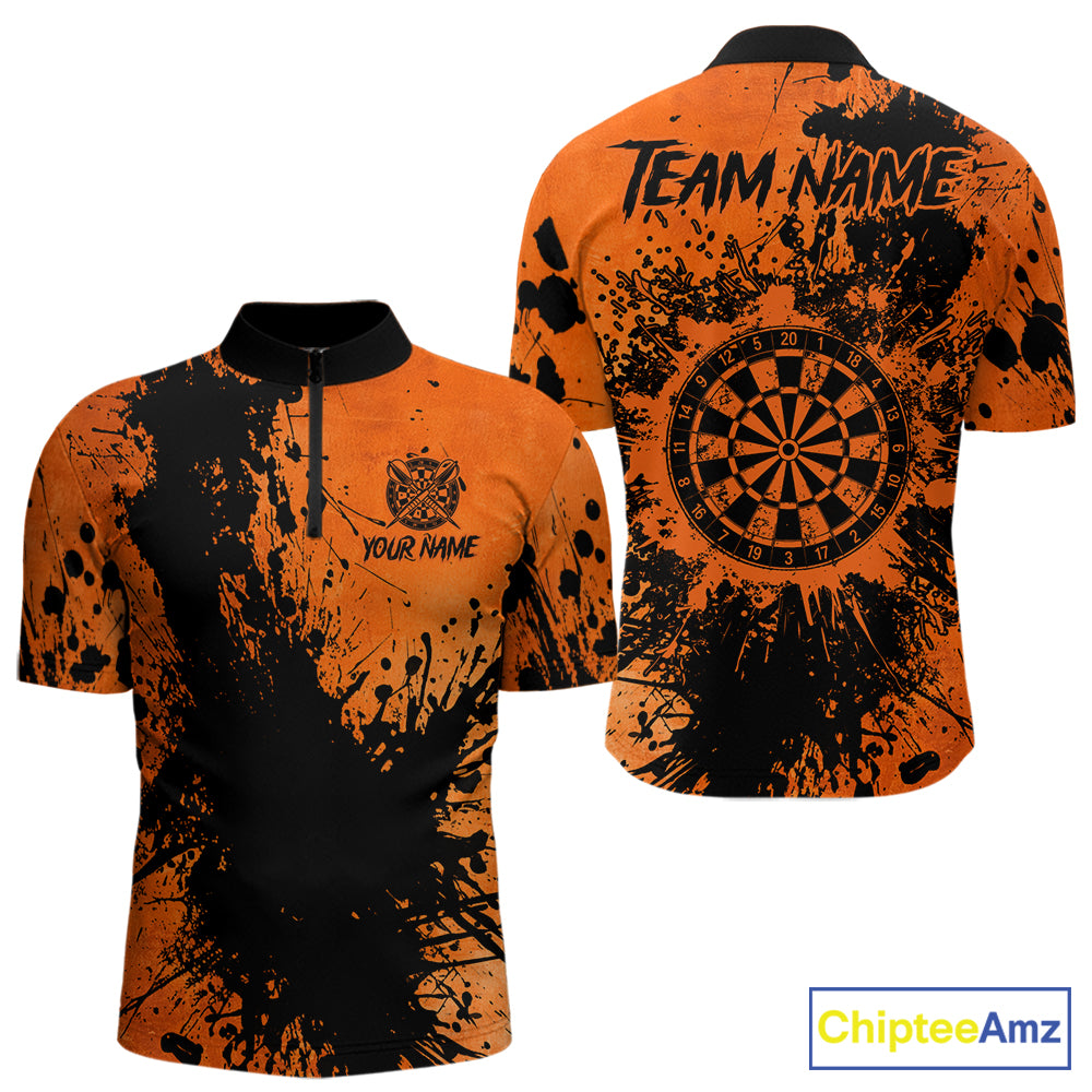 Black And Orange Grunge Men's Darts Shirts Custom Darts League Team Jersey Polo & Quarter Zip TDM7752