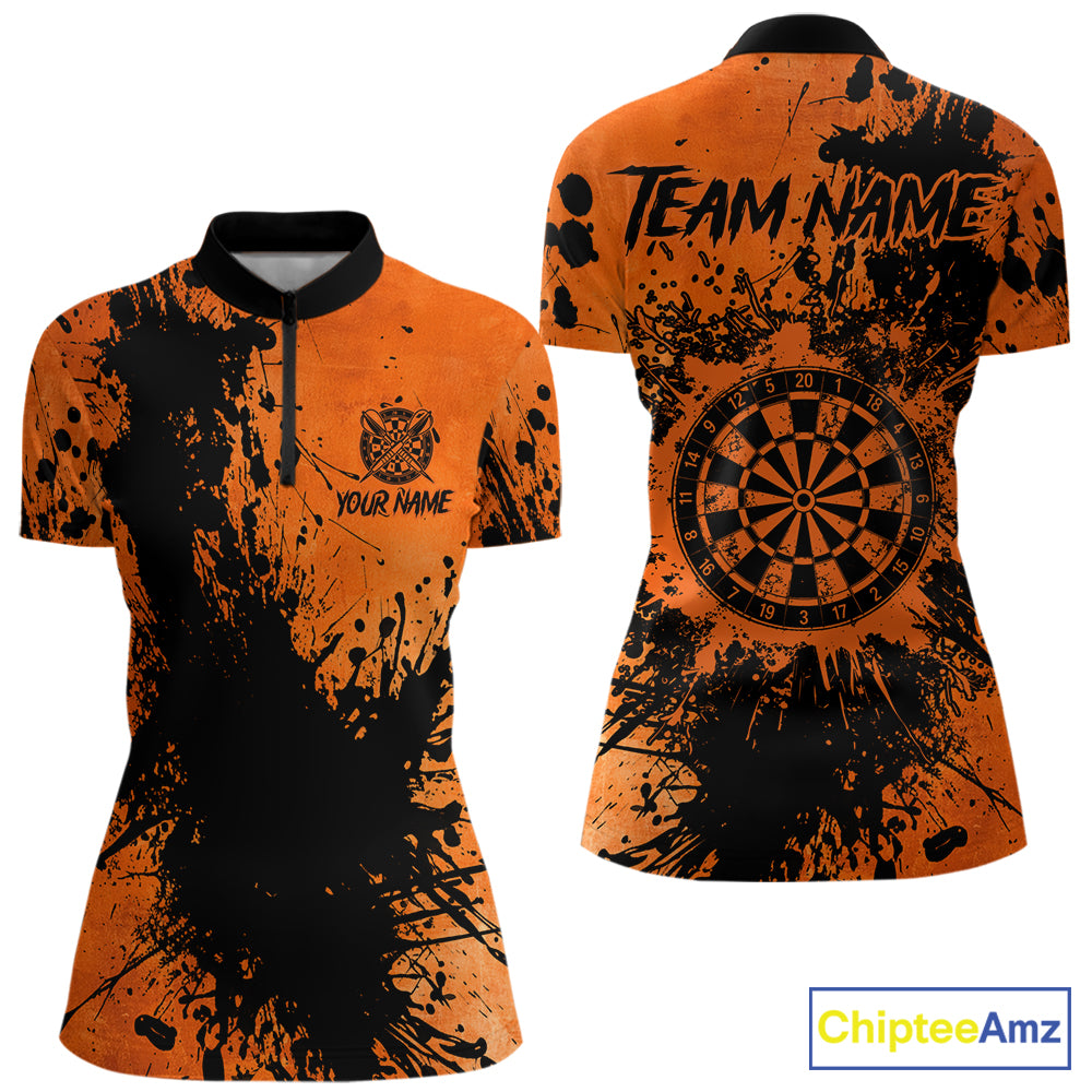 Black And Orange Grunge Women's Darts Shirts Custom Darts League Team Jersey Polo & Quarter Zip TDM7752