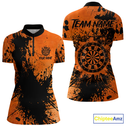 Black And Orange Grunge Women's Darts Shirts Custom Darts League Team Jersey Polo & Quarter Zip TDM7752