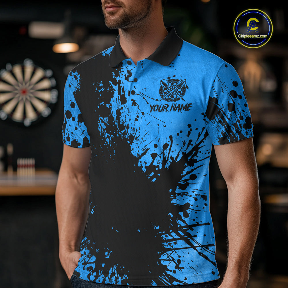 Black And Blue Grunge Men's Darts Shirts Custom Darts League Team Jersey Polo & Quarter Zip TDM7753