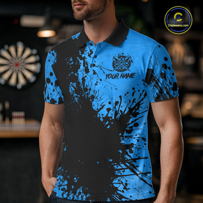 Black And Blue Grunge Men's Darts Shirts Custom Darts League Team Jersey Polo & Quarter Zip TDM7753