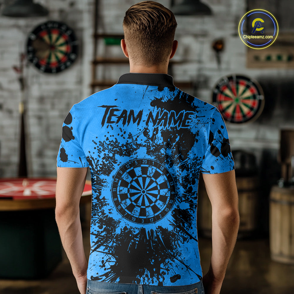 Black And Blue Grunge Men's Darts Shirts Custom Darts League Team Jersey Polo & Quarter Zip TDM7753