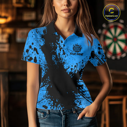 Black And Blue Grunge Women's Darts Shirts Custom Darts League Team Jersey Polo & Quarter Zip TDM7753