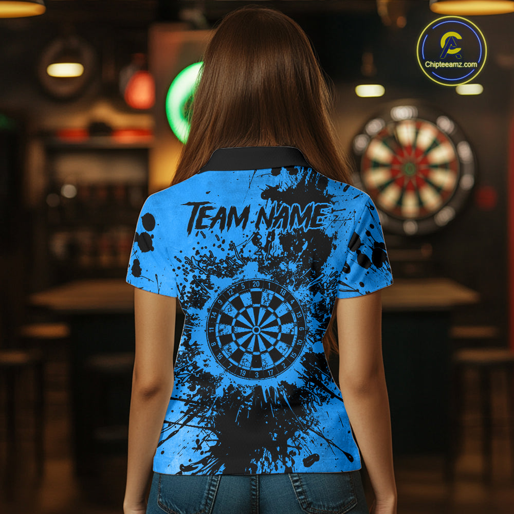 Black And Blue Grunge Women's Darts Shirts Custom Darts League Team Jersey Polo & Quarter Zip TDM7753