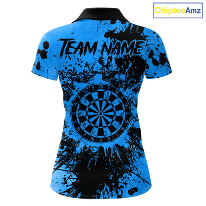 Black And Blue Grunge Women's Darts Shirts Custom Darts League Team Jersey Polo & Quarter Zip TDM7753