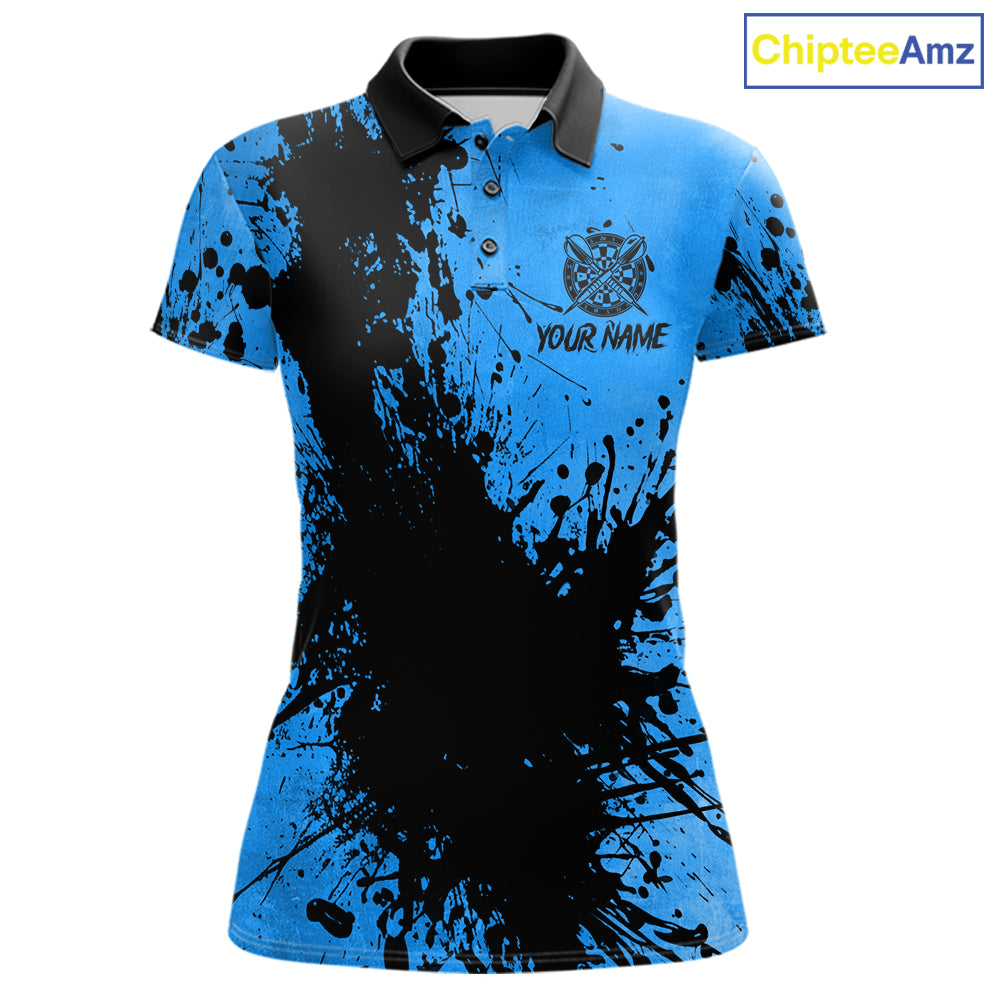 Black And Blue Grunge Women's Darts Shirts Custom Darts League Team Jersey Polo & Quarter Zip TDM7753
