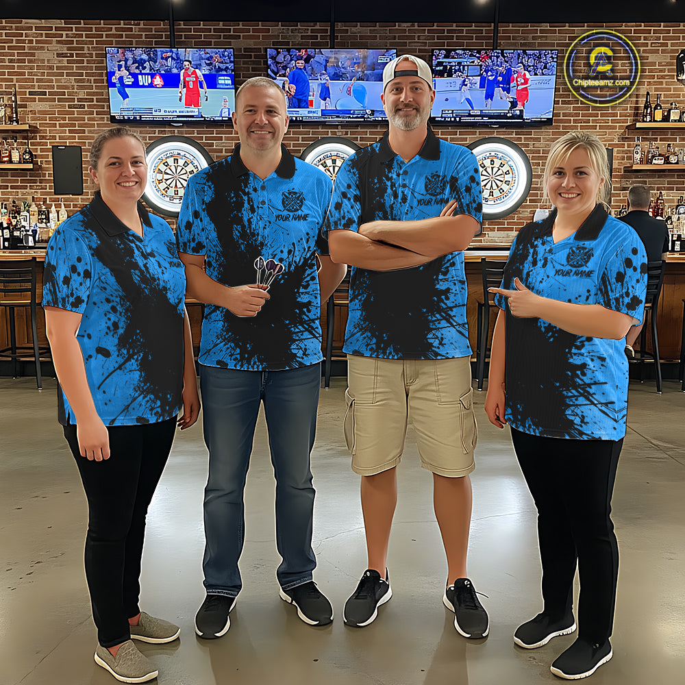 Black And Blue Grunge Men's Darts Shirts Custom Darts League Team Jersey Polo & Quarter Zip TDM7753