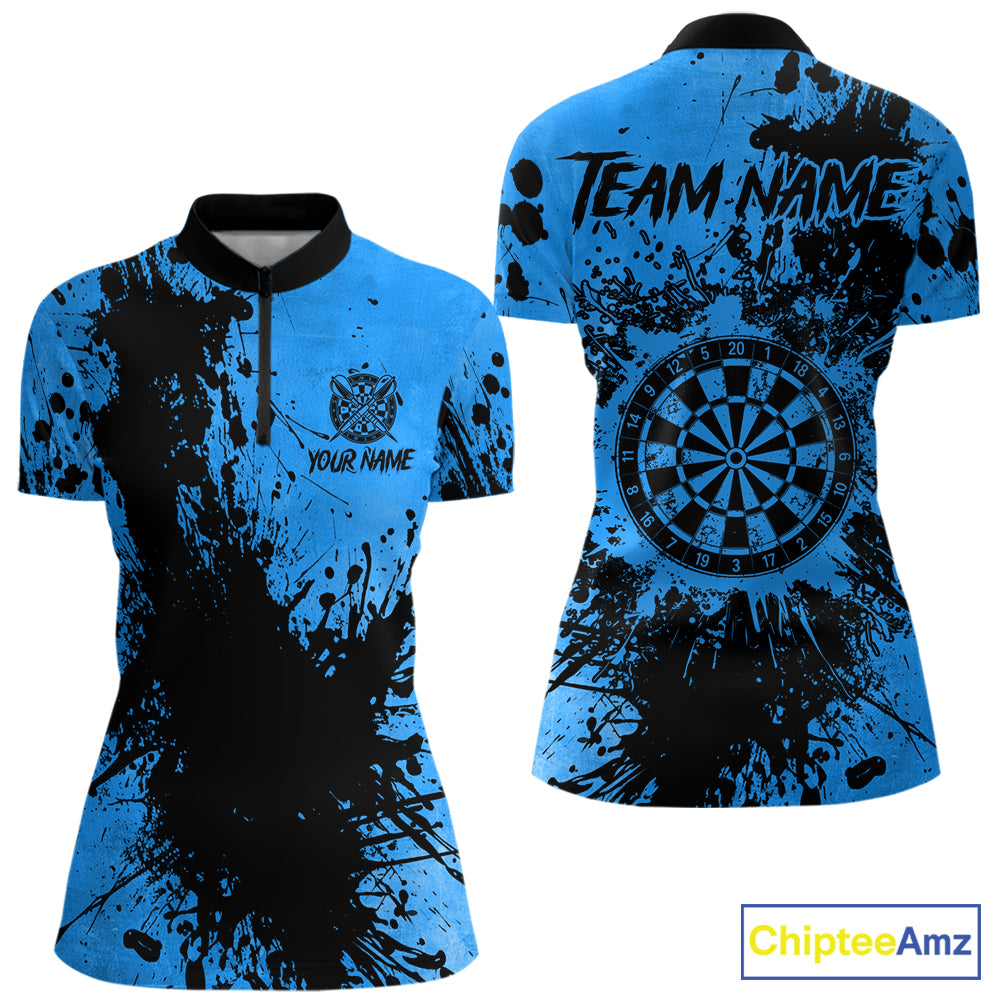 Black And Blue Grunge Women's Darts Shirts Custom Darts League Team Jersey Polo & Quarter Zip TDM7753