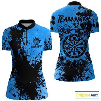 Black And Blue Grunge Women's Darts Shirts Custom Darts League Team Jersey Polo & Quarter Zip TDM7753