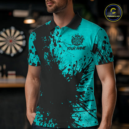 Black And Teal Grunge Men's Darts Shirts Custom Darts League Team Jersey Polo & Quarter Zip TDM7754