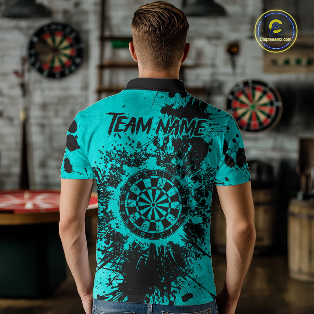 Black And Teal Grunge Men's Darts Shirts Custom Darts League Team Jersey Polo & Quarter Zip TDM7754