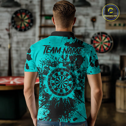 Black And Teal Grunge Men's Darts Shirts Custom Darts League Team Jersey Polo & Quarter Zip TDM7754