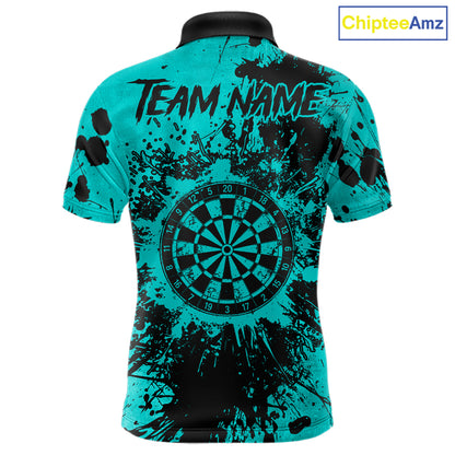 Black And Teal Grunge Men's Darts Shirts Custom Darts League Team Jersey Polo & Quarter Zip TDM7754