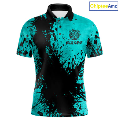 Black And Teal Grunge Men's Darts Shirts Custom Darts League Team Jersey Polo & Quarter Zip TDM7754