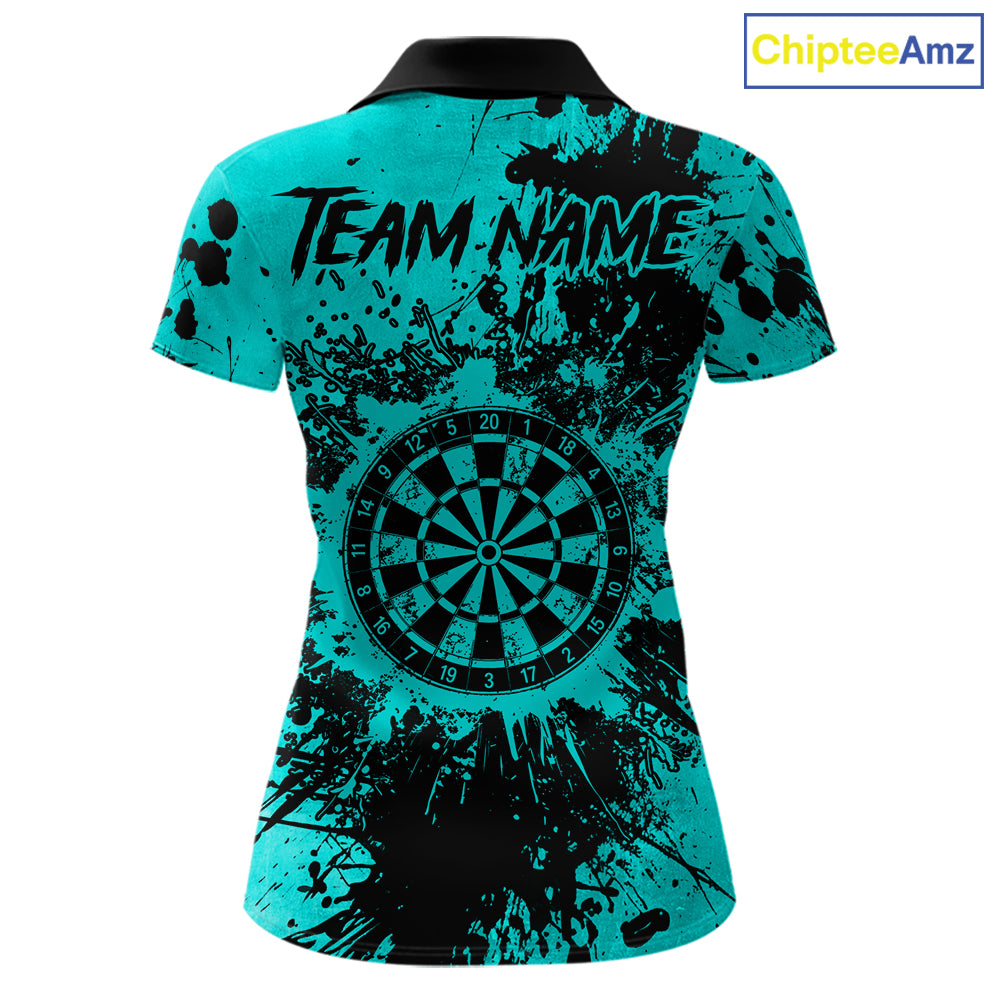 Black And Teal Grunge Women's Darts Shirts Custom Darts League Team Jersey Polo & Quarter Zip TDM7754