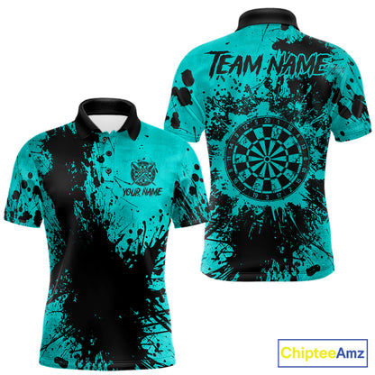 Black And Teal Grunge Men's Darts Shirts Custom Darts League Team Jersey Polo & Quarter Zip TDM7754