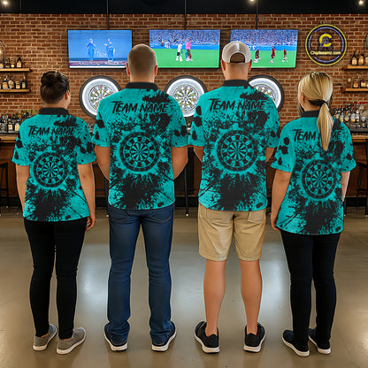 Black And Teal Grunge Men's Darts Shirts Custom Darts League Team Jersey Polo & Quarter Zip TDM7754