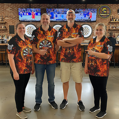 Personalized Orange Flaming Wolf Darts Shirt For Men Custom Fire Darts Jersey Team Polo & 1/4 Zip TDM7755