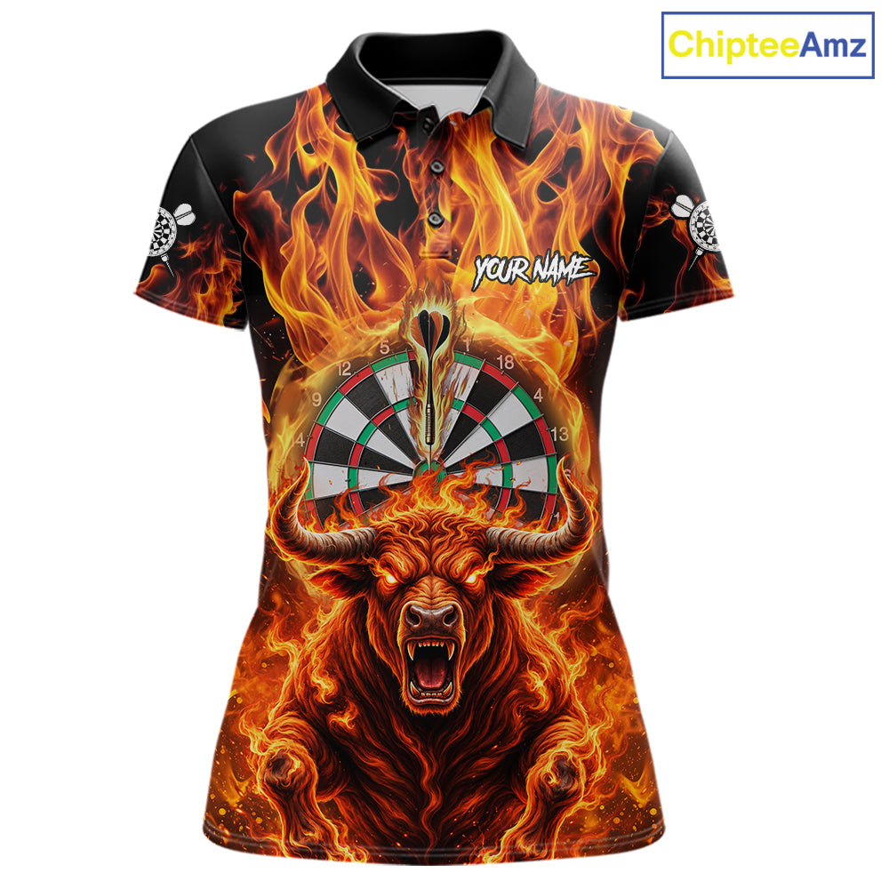 Personalized Orange Flaming Bull Darts Shirt For Women Custom Fire Darts Jersey Team Polo & 1/4 Zip TDM7756